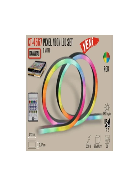 Cata RGB Akıllı Pixel Neon Led Seti Sese Duyarlı Çok Renkli 8w/1m - Resim 2