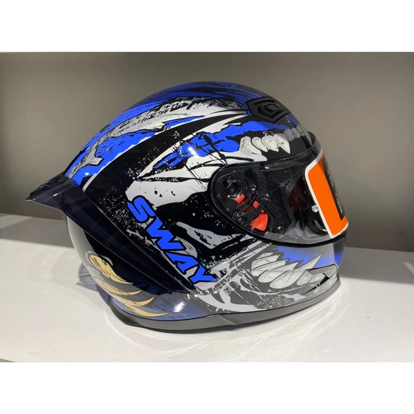 SWAY 817 B503 VİZÖRLÜ KAPALI SİYAH MAVİ BEYAZ X LARGE - Resim 2