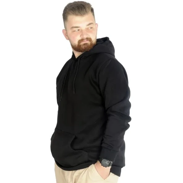 Erkek Sweatshirt Kapşonlu Kanguru Pocket Basic C20562 Siyah - 3