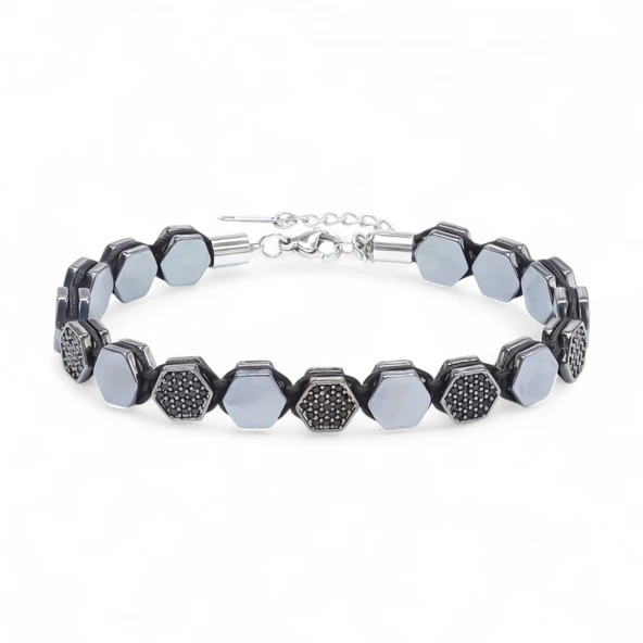 Zirkon Taşlı Ayarlanabilir Hematit Çelik Bileklik 31832B16D1 ürün görseli 1