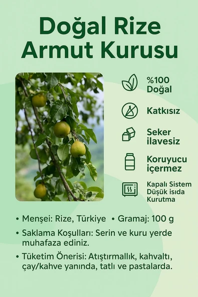 BlackSea Organics Doğal Rize Armut Kurusu 100 g Koruyucu ve Katkı İçermez, Şeker İlavesiz, Sağlıklı Atıştırmalık - 4