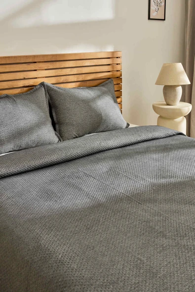 Arven Çift Kişilik Yatak Örtüsü Takımı Antrasit - Resim 4