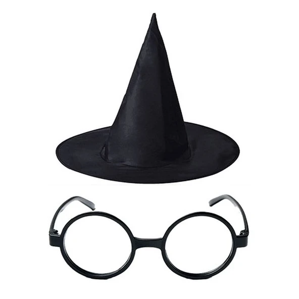 Harry Potter Büyücü Şapkası ve Harry Potter Büyücü Gözlüğü Siyah Renk - 1