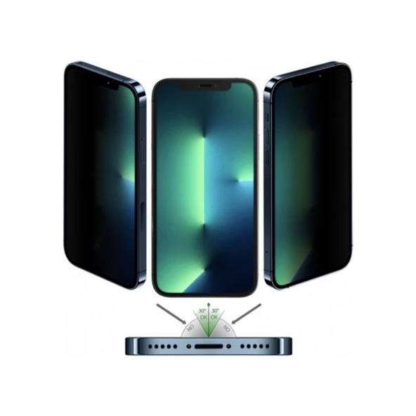 Apple iphone 13 Mini Mat Hayalet Ekran Gizli Privacy Tam Kaplayan Kırılmaz Cam Seramik Nano Ekran Koruyucu ürün görseli