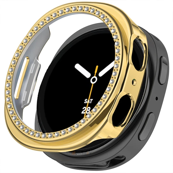 Samsung Galaxy Watch 8 40mm İle Uyumlu Zarif Kristal Taşlı Kasa Koruyucu Kılıf  Gold ürün görseli