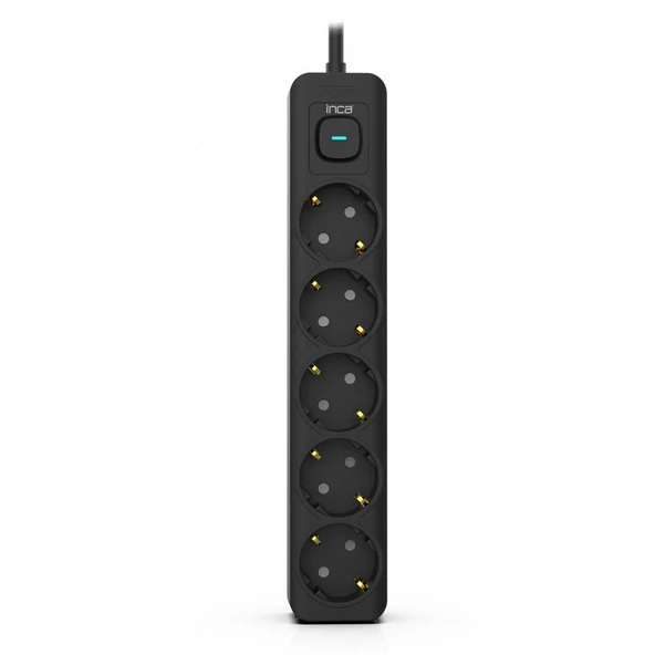 Inca IPW-44SY3 5 port Akım Korumalı Led Tuşlu Priz 3M - Siyah - 1