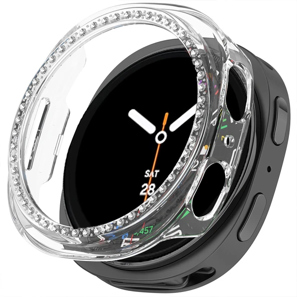 Samsung Galaxy Watch 8 40mm İle Uyumlu Zarif Kristal Taşlı Kasa Koruyucu Kılıf  Şeffaf ürün görseli