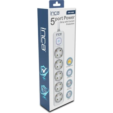 Inca Ipw-44gb 5 Port Akım Korumalı Led Tuşlu Priz 1.5m - Beyaz