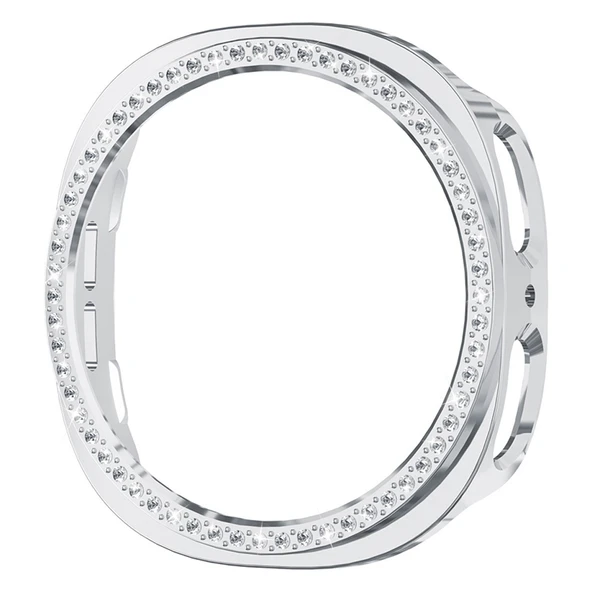 Samsung Galaxy Watch 8 40mm İle Uyumlu Zarif Kristal Taşlı Kasa Koruyucu Kılıf  Gümüş - Resim 4