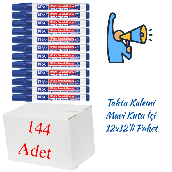 Kraf Beyaz Tahta Kalemi Doldurulabilir 770 Mavi 144 Adet