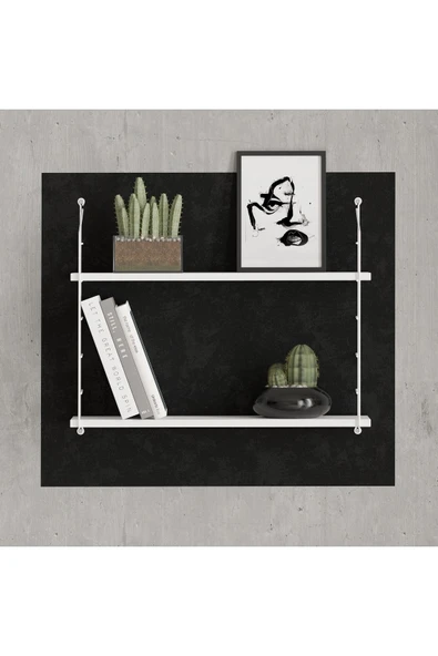 Decormet Armoni Raf Seti 2 Raflı 200*720 Metal Beyaz+Ahşap - Resim 4