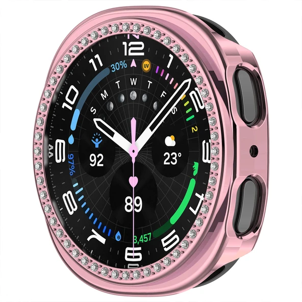 Samsung Galaxy Watch 8 40mm İle Uyumlu Zarif Kristal Taşlı Kasa Koruyucu Kılıf  Pembe - Resim 3