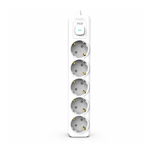 Inca Ipw-44gb 5 Port Akım Korumalı Led Tuşlu Priz 1.5m - Beyaz - 2