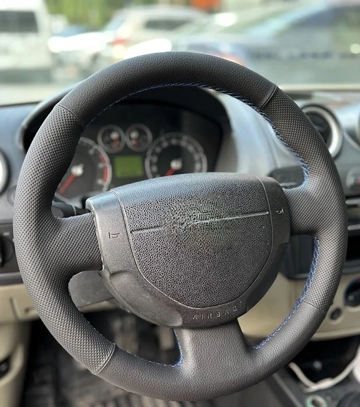 FORD CONNECT FİESTA ÇIKINTILI BOMBELİ ARACA ÖZEL DİKMELİ DİREKSİYON KILIFI NOKTA DÜZ MAVİ İP - Resim 3