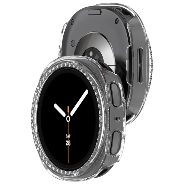 Samsung Galaxy Watch 8 40mm İle Uyumlu Zarif Kristal Taşlı Kasa Koruyucu Kılıf  Şeffaf - Resim 2