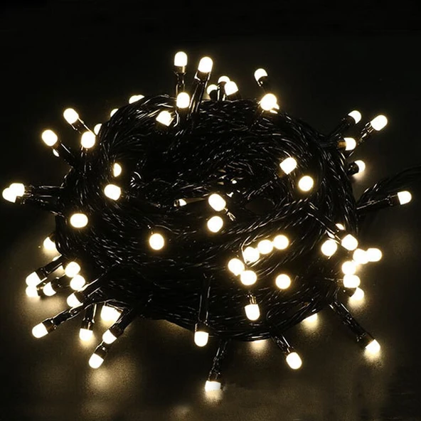 10m Boncuk Lamba Gün Işığı 8 Fonksiyon 100 Led Fişli Uzatma Kablolu siyah kablo - 1