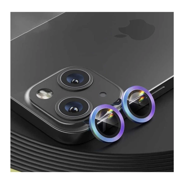 Iphone 14 Plus Kamera Koruyucu Lens Mercek Metal Çerçeveli 2li Set Mavi Blue - Resim 3