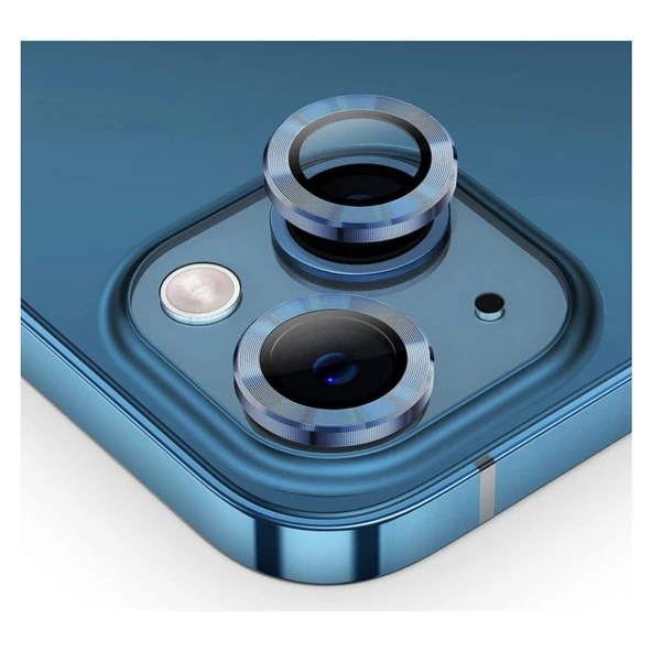 Iphone 14 Plus Kamera Koruyucu Lens Mercek Metal Çerçeveli 2li Set Mavi Blue ürün görseli