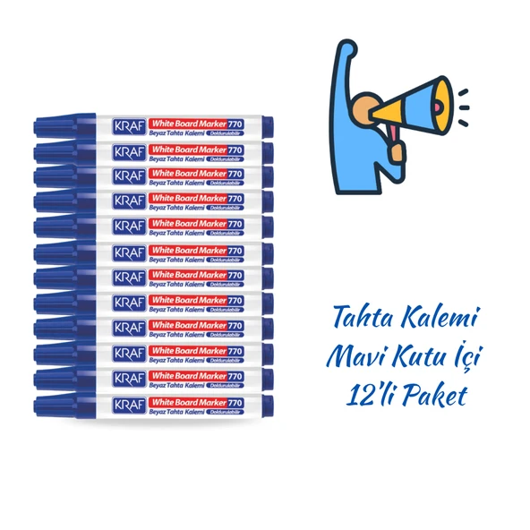Kraf Beyaz Tahta Kalemi Doldurulabilir 770 Mavi 12 Adet - 1