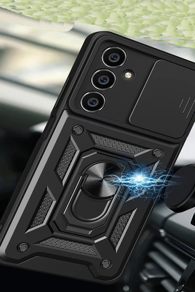 Samsung Galaxy A35 5G Kılıf Pars Lens Yüzüklü Silikon - Kırmızı - Resim 2