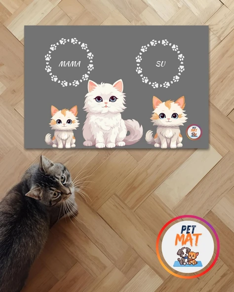 Petmat Kedi Mama Paspası , Kaymaz Taban , Yıkanabilir , Evcil Hayvan Paspası 001-G