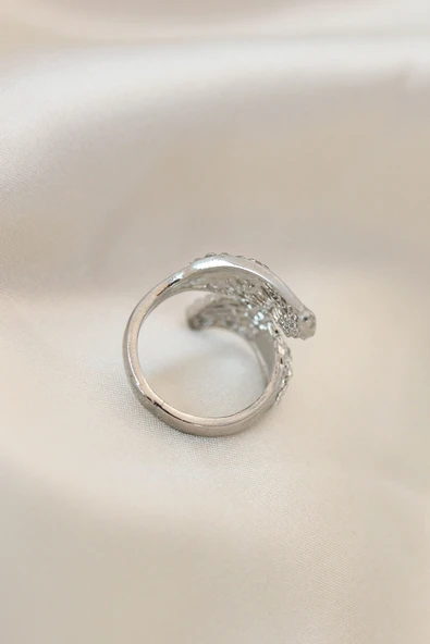 Ayarlamalı Silver Renk Metal Zirkon Taşlı Kanat Yüzük - TJ-BYK2033 - 2