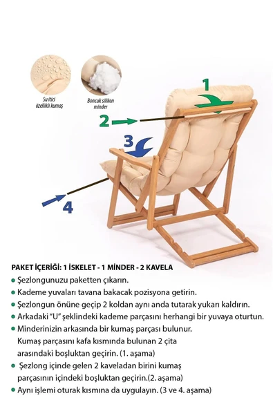 Exent 3 Kademeli Minderli Şezlong ve Sehpa seti-MOR - 4