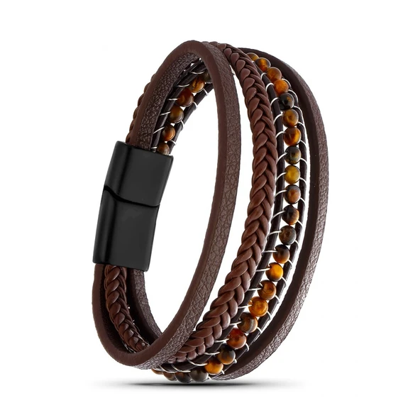 FM Kaplan Gözü Doğaltaş Ve Deri Bileklik 31832B9D12 ürün görseli 1