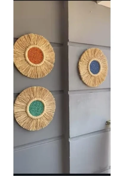 3lü Renklı Boncuklu Duvar Süsü Rafya - 1