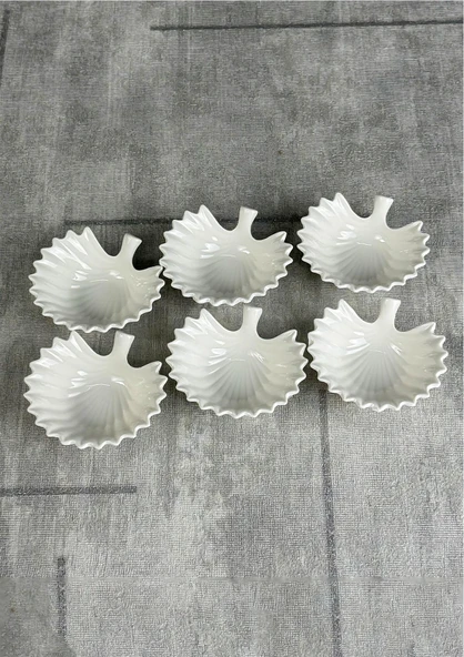 İstiridye Lokumluk, Sosluk, Kahvaltılık, Reçellik Seti, 6'lı Porselen Lokumluk Takımı - 7 CM - 3