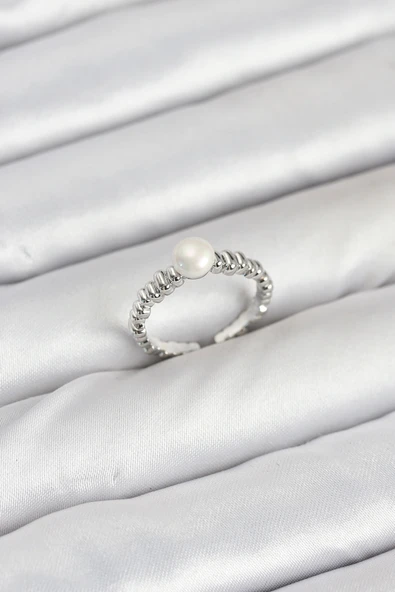 Pirinç Gümüş Renk Göbek İnci Model Kadın Yüzük ürün görseli