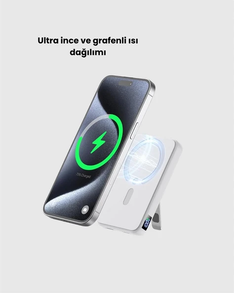 Kablosuz MagSafe Powerbank – iPhone Uyumlu, 10000 mAh, Isı Dağılımlı - 5
