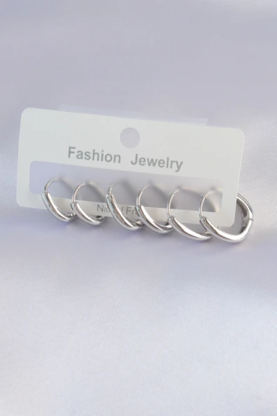 Pirinç Gümüş Renk Oval Küpe Seti - TJ-BKP8999 - 2