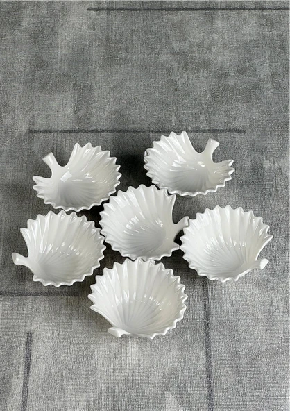 İstiridye Lokumluk, Sosluk, Kahvaltılık, Reçellik Seti, 6'lı Porselen Lokumluk Takımı - 7 CM - 2