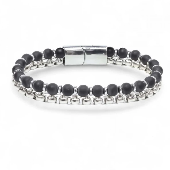 Elmas Kesim Hematit Ve Çelik Zincir Bileklik 31832B21D1 - Resim 3