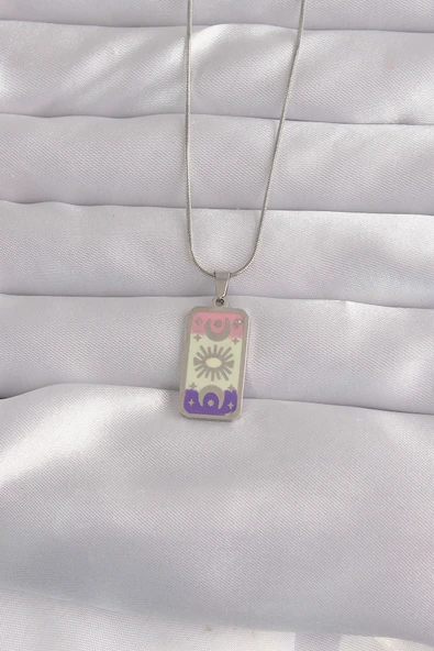 316L Çelik Gümüş Renk Karışık Mineli Ay Figür Tarot Kolye - TJ-BKO9044 - 1