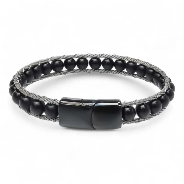 Oniks Doğaltaş Ve Çelik Halat Örme Bileklik 31832B2DH1 ürün görseli 1