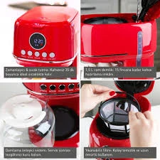 Berghoff Gem Retro Filtre Kahve Makinesi 900 W, 1,5 L Cam Demlik  Kırmızı - Resim 3