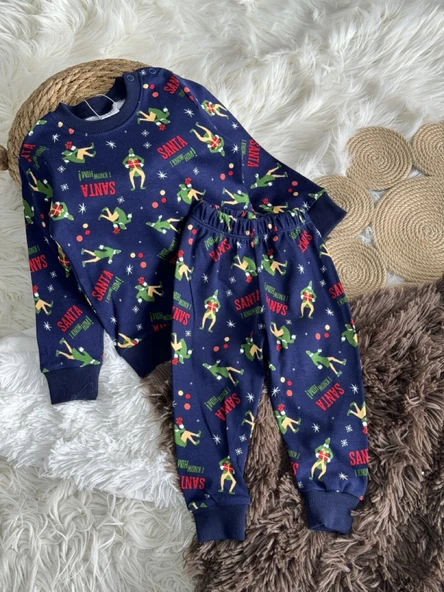Çocuk Yılbaşı Temalı Pijama Takımı – Lacivert - 2