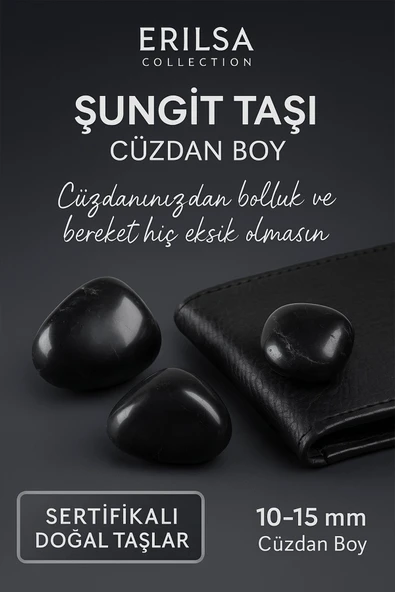 Sertifikalı Doğal Şungit Taşı Kütle 10-15 mm – Cüzdan Boy Enerji ve Bereket Taşı ürün görseli