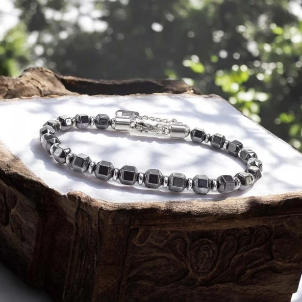 Esmas Kesim Hematit Ayaranabilir Çelik Zincir Bileklik 31832B10D5 - Resim 2