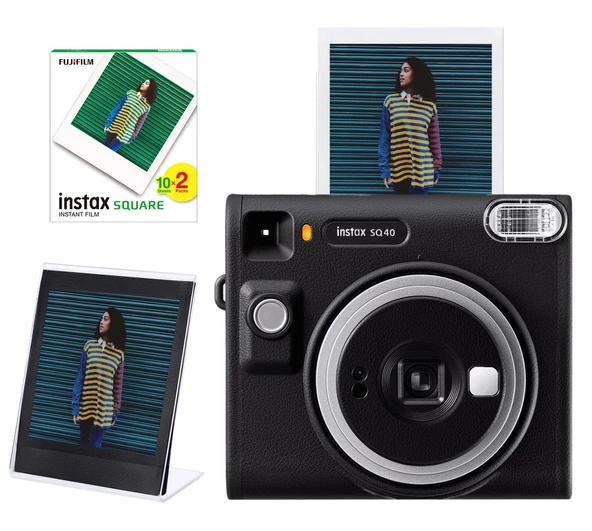Fujifilm Instax SQ40 Siyah Fotoğraf Makinesi 20'li Kare Film ve Pleksi Çerçeve ve Deri Kılıf - Teşhir  Ürünü - 1
