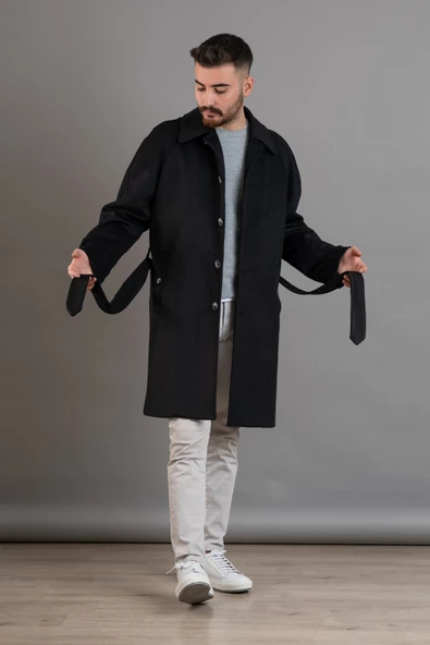 SİR BELİ KUŞAKLI DÜĞMELİ REGULAR FİT ERKEK KAŞE KABAN - 7