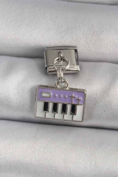316L Çelik Gümüş Renk Sallantı Mor Piyano Figür Nomination Charm - TJ-BC1179 - 1