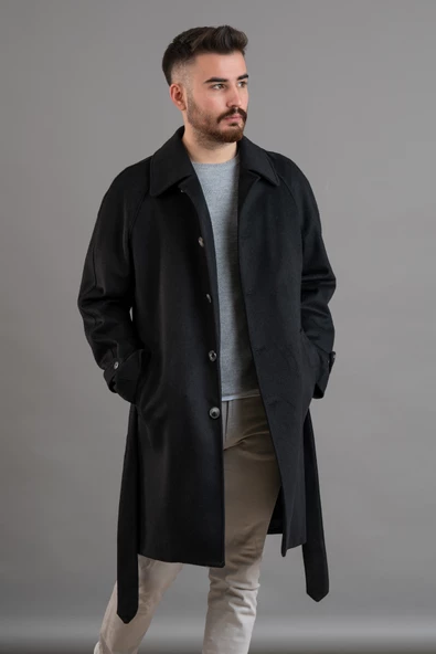 SİR BELİ KUŞAKLI DÜĞMELİ REGULAR FİT ERKEK KAŞE KABAN - 8