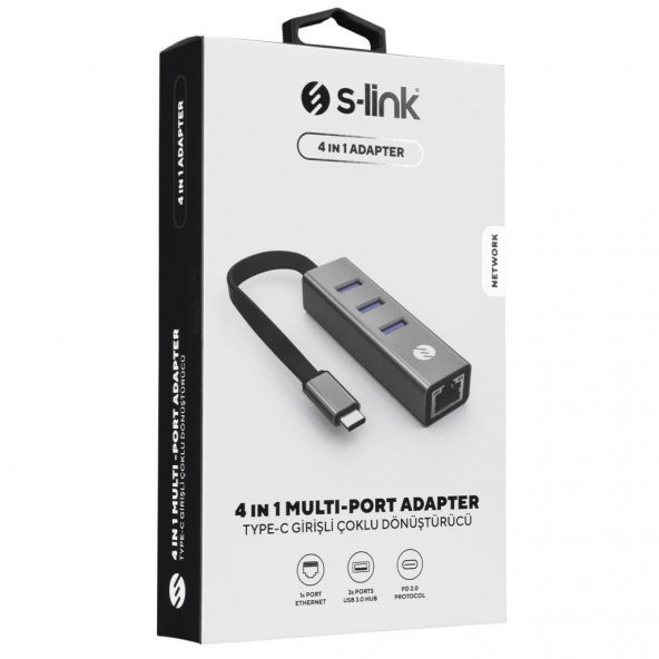 S-link Swapp SW-U3325 4 in 1 Gigabit 1000Mphs 3 Port USB 3.0 Ethernet Type C Hub Adaptör - 5