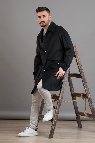 SİR BELİ KUŞAKLI DÜĞMELİ REGULAR FİT ERKEK KAŞE KABAN - 2