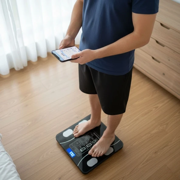 BUFFER® Dijital Baskül Yağ Ölçer Fonksiyonlu Akıllı Baskül Bluetooth Bağlantılı Tartı - Resim 4