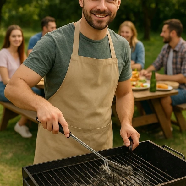 BUFFER® Mangal Izgara Temizleme Fırçası - Paslanmaz Çelik Telli, Uzun Saplı Grill Temizlik Aparatı Mangal Temizlik Fırça - Resim 2