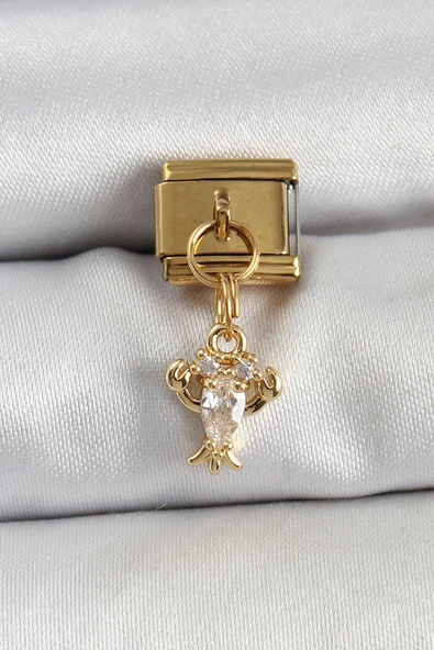 316L Çelik Sallantılı Zirkon Taşlı Yengeç Model Gold Renk Nomination Charm - TJ-BC1417 - 1